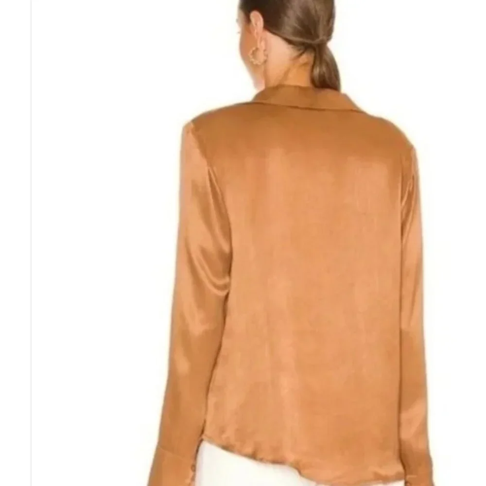 ATOIR “The Zodiac” Shirt NWT Size M/10 Tan Slinky Deep V-Neck Button Down